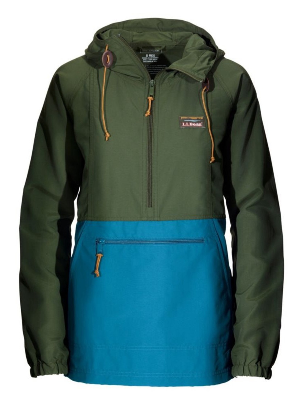 L.L. Bean Green Blue Colorblock Mountain Classic Anorak Rain Jacket Coat XXS